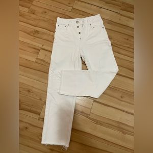 Zara white wide leg button up jeans with distressed hem - sz 4